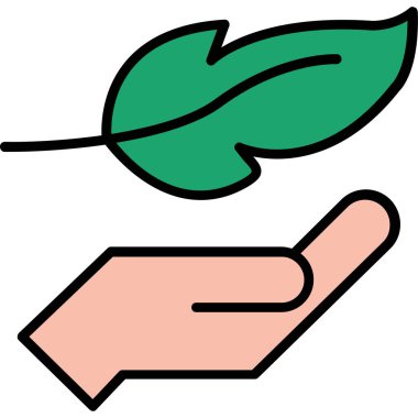 elle tutulan yaprak simgesi renk ana hatları vektörü