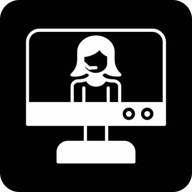 Bilgisayar simgesi olan kadın. Web için bilgisayar vektörü simgesi olan basit bir kadın illüstrasyonu