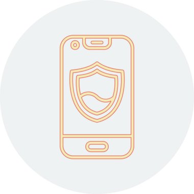 cep telefonu ince çizgi simgesi, teknoloji ve güvenlik, kalkan işareti, vektör grafikleri, beyaz arkaplanda doğrusal desen, 10 PS.