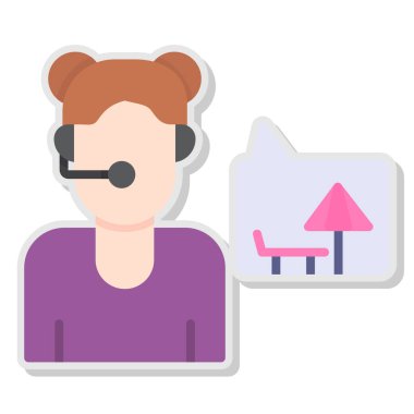 kadın operatör kulaklık ve mikrofon vektör çizim tasarımı ile çalışıyor