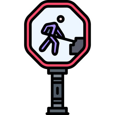 Yol bariyeri simgesi. Taslak yol bariyeri vektör rengi düz izole