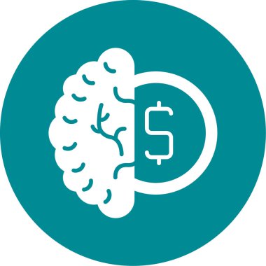 Beyin para vektör simgesi. Yuvarlak düz bicolor düz sembol yuvarlak açılar ve gri renkler, mavi arkaplan