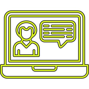 Konuşma baloncukları olan dizüstü bilgisayar ikon vektör illüstrasyon tasarımı