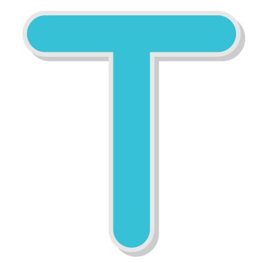 T harfi tasarım şablonu. Vektör. Yumuşak gölgeli mavi simge.