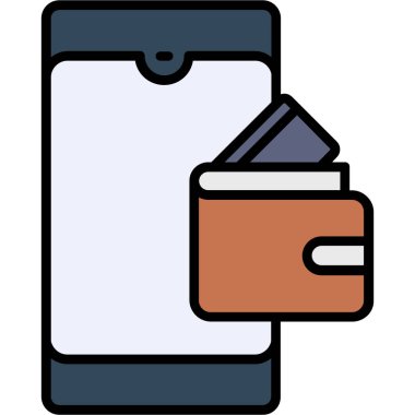 Kredi kartı ve mobil vektör illüstrasyonlu cüzdan