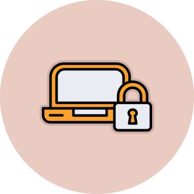 Modern dizüstü bilgisayar simgesinin vektör çizimi, kilit kavramı