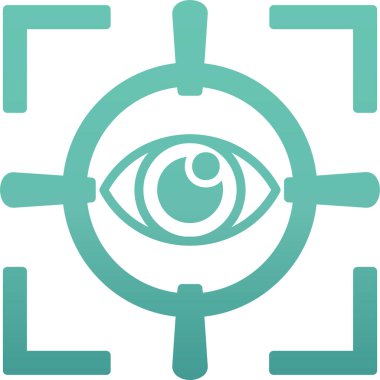 vizyon simgesi. Vektör illüstrasyon biçimi düz sembol, yumuşak ve yuvarlak açılar, mavi renk, beyaz arkaplan.