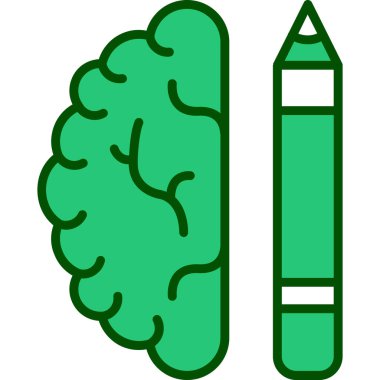 Beyin ve kalem ikonu. özet çizimi