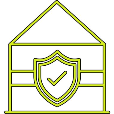 Kalkanı ve güvenlik simgesi olan bir ev. vektör illüstrasyonu