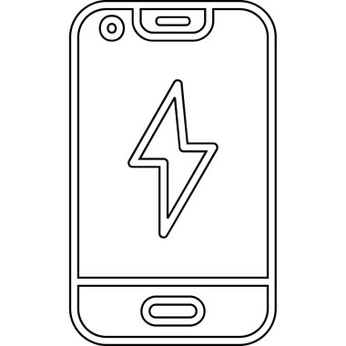 Akıllı telefon ve yıldırım simgesi. Ana hatlı vektör çizimi. beyaz arkaplanda izole edilmiş yıldırım simgesi vektörü