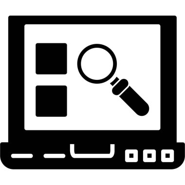 Cam simgeli dizüstü bilgisayar, büyüteç çizimi