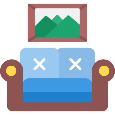 Otel odası ikonu düz stil.