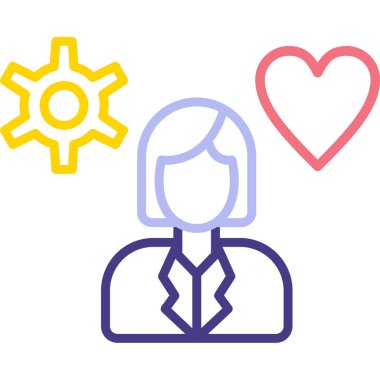 Kalp ikonu olan kadın, basit vektör çizimi