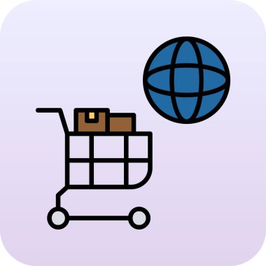 Küre ikonlu alışveriş arabası, vektör illüstrasyonu