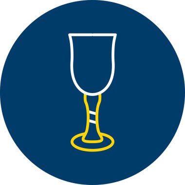 Şampanya cam vektör ikonu. biçim düz yuvarlak sembol, sarı renk, yuvarlak açılar, mavi arkaplan.