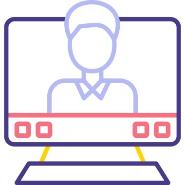 Dizüstü bilgisayar simgesi olan modern insanın vektör çizimi