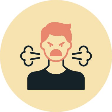 Düz renk çemberindeki kızgın adam ikonu. vektör illüstrasyonu.