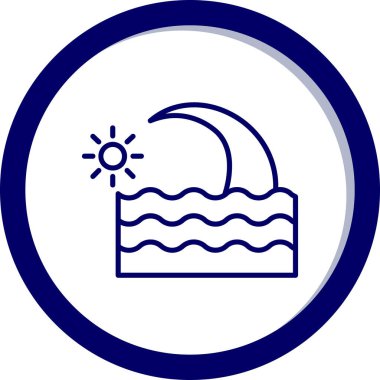 Güneş ve dalgalı mavi arkaplanın vektör çizimi