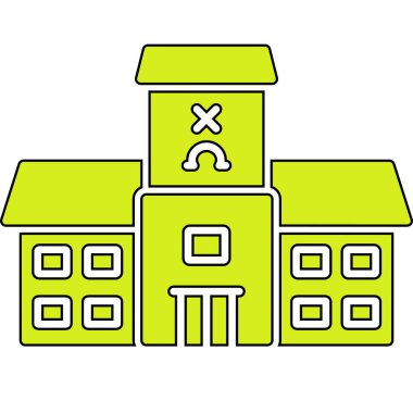 Okul binası simgesi rengi ana hatları vektörü