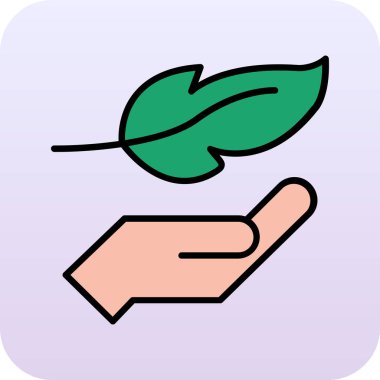 Bir yaprak simgesi ile el, basit vektör illüstrasyonu