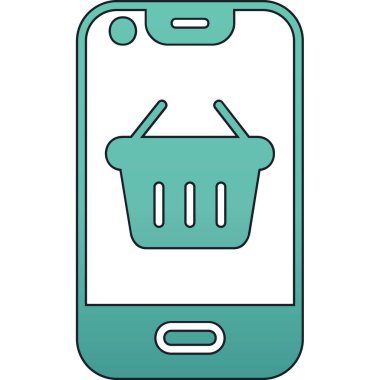 Akıllı telefonlu alışveriş sepeti ve cep telefonu vektör illüstrasyon grafik tasarımı