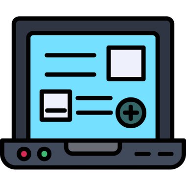 Bilgisayar monitörü simgesi. Taslak bilgisayar monitörü vektör rengi düz izole