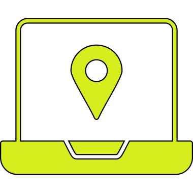 Harita göstergesi ile dizüstü bilgisayar simgesi