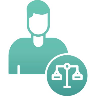 Hukuk ve adalet ikonunun vektör illüstrasyonu. Adalet için hukuk ve avukat vektör sembolü.