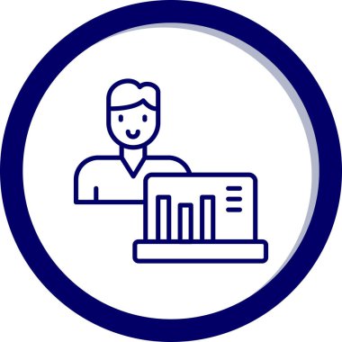 Dizüstü bilgisayarı ve çizelgesi olan iş adamı, vektör illüstrasyonu