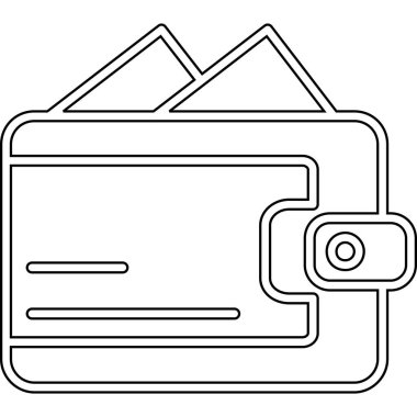 Cüzdanında para simgesi olan cüzdan. Para vektör simgeleriyle birlikte cüzdanın ana hatları çizimi