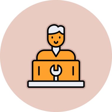 Dizüstü bilgisayarı ve saati olan beyaz gömlekli bir adamın vektör çizimi.