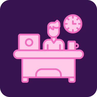 Masanın arkasında bir fincan kahve ve saati olan bir adamın vektör çizimi.