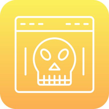 Beyaz arka planda siyah çizgi kafatası simgesi izole edildi. Cadılar bayramı partin kutlu olsun. Sarı kare düğme. vektör