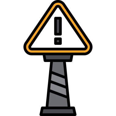 Trafik konisi simgesi. Taslak yol uyarı vektör rengi düz izole