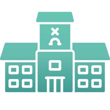 Hastane binası vektör ikonu. biçim düz renk sembolü, cyan ve mavi renkler, beyaz arkaplan