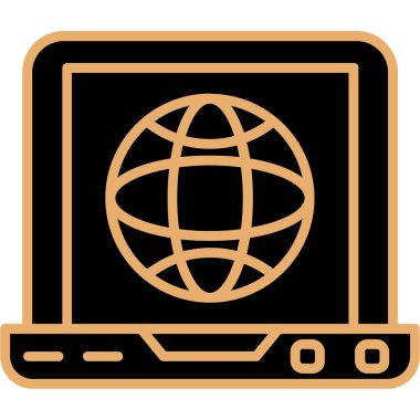 Dünya simgesine sahip dizüstü bilgisayar, düz dizayn biçimi