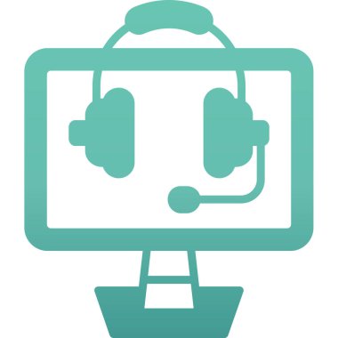 Akıllı telefon vektör simgesine sahip operatör. biçim düz sembol, yumuşak mavi renk, yuvarlak açılar, beyaz arkaplan