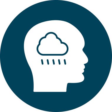 Beyin vektör simgesi. bu yuvarlak düz sembol beyaz arkaplanda mavi ve gri renklerle çizilir