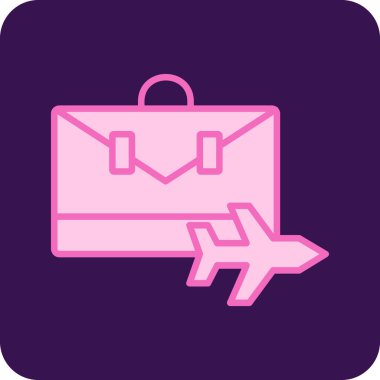 Bavullu uçak. seyahat simgesi. düz tasarım vektör çizimi