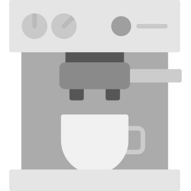 Gri arkaplanda izole edilmiş düz moda kahve makinesi simgesi