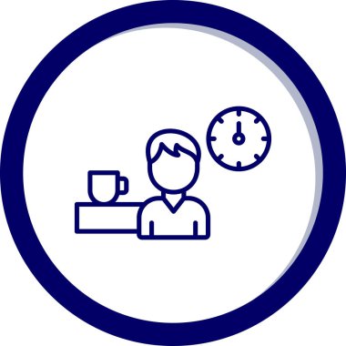 Bir bilgisayar ve saat simgesi ile çalışan bir adam. vektör illüstrasyonu