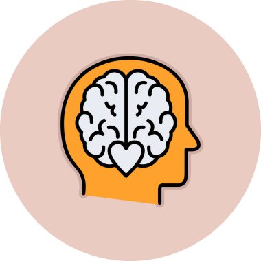 Kalp vektör ikonlu beyin. Arka planda beynin basit bir çizimi.