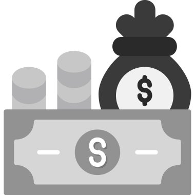 Para ikonu. Vektör çizimi. düz ikonik semboller, yuvarlak açılı ve gri renkli, beyaz arkaplanda izole edilmiş.