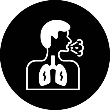 Akciğerler simge vektör. Düz yuvarlak kare düğme, siyah ve beyaz renkleri, gri arka plan tarzıdır.