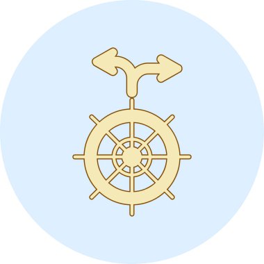 Geminin ortasında direksiyon simidi olan bir çapanın vektör çizimi. Boş zaman konsepti, seyahat.