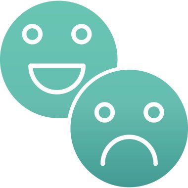 Üzgün gülen yüz ikonu. Vektör biçimi yuvarlak açılı düz ikonik sembol, gri renk, beyaz arkaplan.