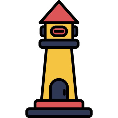 deniz feneri kulesi simgesi renk dış hat vektörü