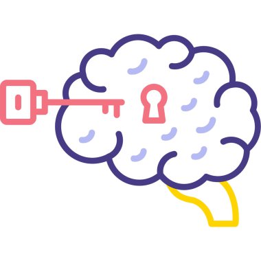 Kilit simgesi ve vektör illüstrasyonlu beyin