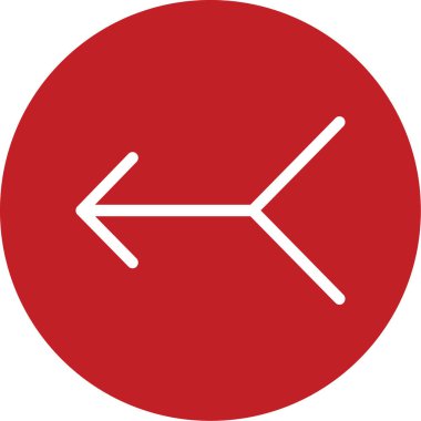 Soldaki yuvarlak simgeyi yönlendir. Vektör biçimi düz düz düz sembol, kırmızı renk, beyaz arkaplan.