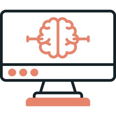 Dizüstü bilgisayarlı beyin bilgisayarı ve ekran ikonu vektör illüstrasyon tasarımı